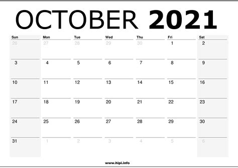October 2021 Printable Calendar With Holidays